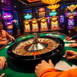 Experience the thrill of gambling at hm88.blue with players engaging at a roulette table surrounded by lively casino activities.